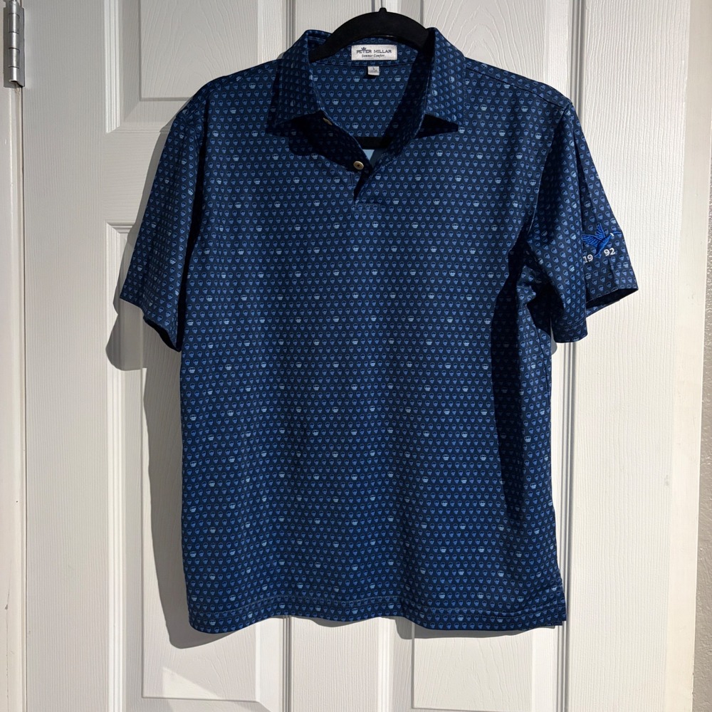 Peter Millar Kids Blue Skull Crown Polo Shirt Summer Comfort Large 11-12 Golf